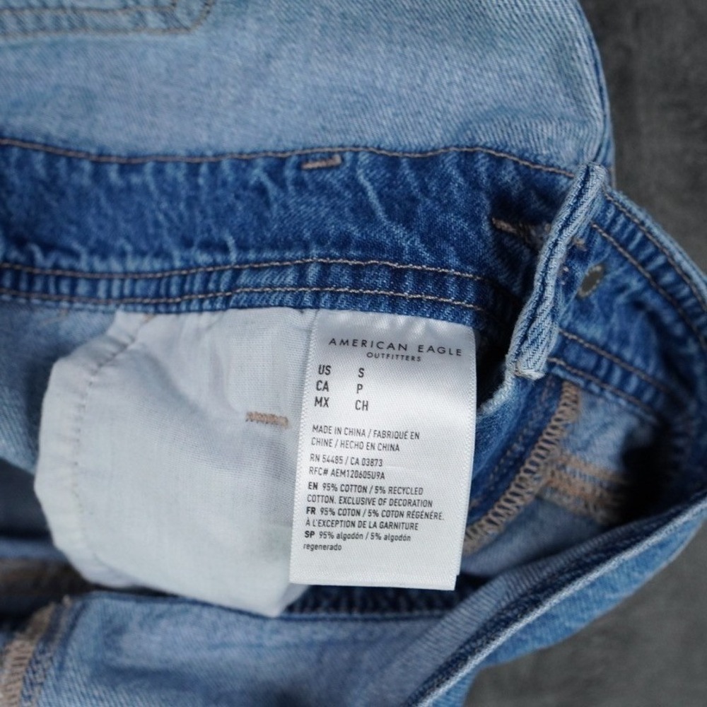 American Eagle  Tomgirl Overalls Womens S BlueRelaxed Denim Logo Streetwear 7840 - Picture 7 of 15